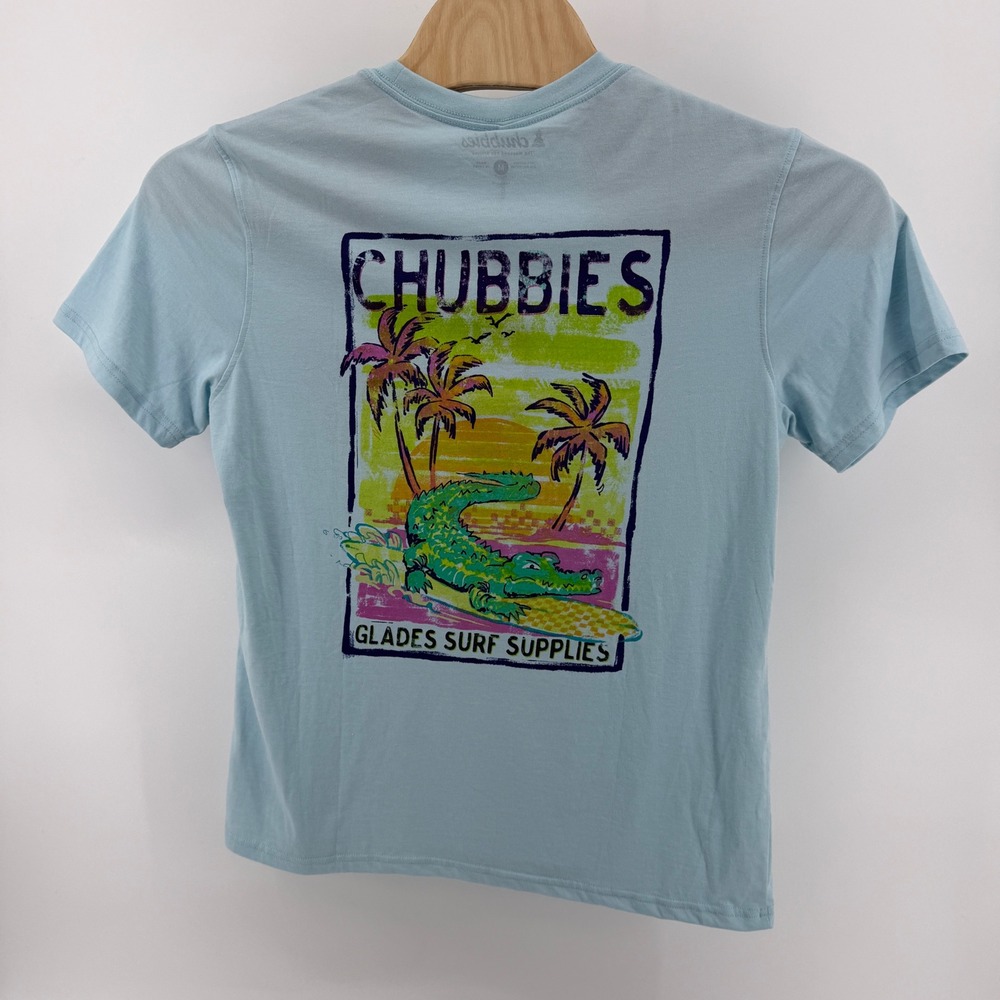 Chubbies Mens The Beach Bum Blue Pocket T-Shirt Alligator Surf Graphic Medium - Picture 5 of 8
